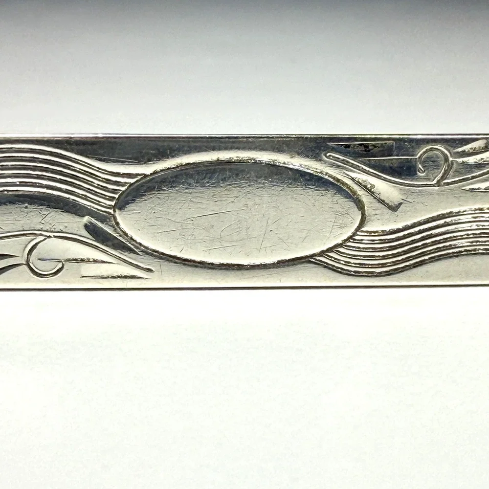 Vintage Anson Sterling Silver Tie Clip Bar Engraved Scroll Wave Design MCM 8.28g